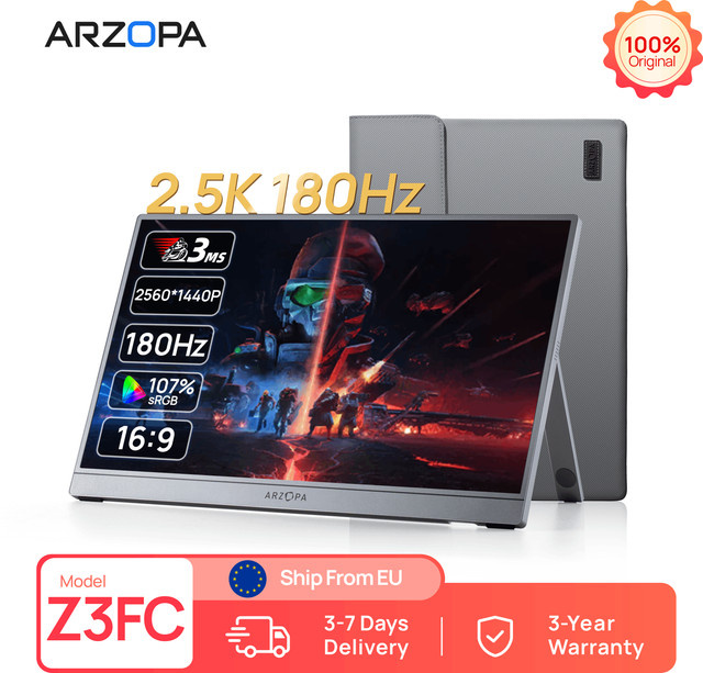 ARZOPA Tragbarer Monitor 16,1 Zoll 2,5K QHD 180Hz mit 107% sRGB als externer Zweitbildschirm für Laptop, PC, PS5, Mac und Xbox, Modell Z3FC - Bild 1