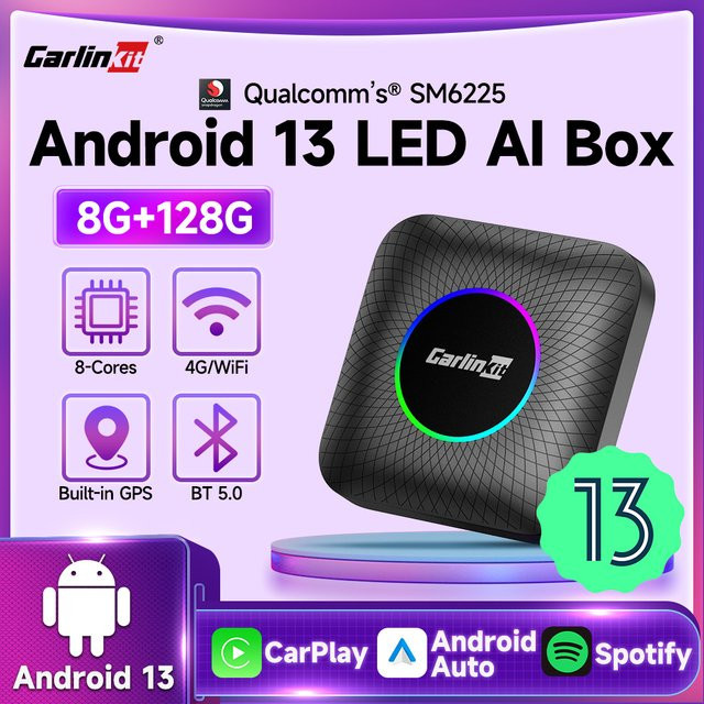 Carlinkit TBox Ambient Wireless CarPlay und Android Auto Adapter mit Android 13, Qualcomm SM6225, 4GB RAM, 64GB Speicher, Schwarz - Bild 1