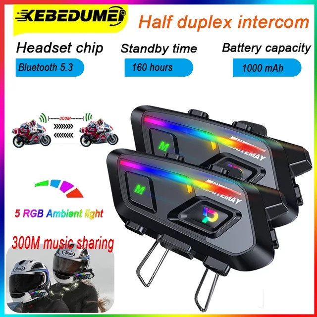 Kebidumei Motorradhelm-Bluetooth-Headset in Schwarz mit 1000mAh Akku, 300m Reichweite und Musik-Sharing für bis zu 10 Fahrer - Bild 1