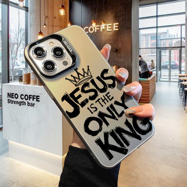 JESUS KING Handyhülle für iPhone 17 AIR 16 15 14 13 12 11 Pro Max mit Laser-Design aus hartem PC und TPU in Weiß - Bild 1