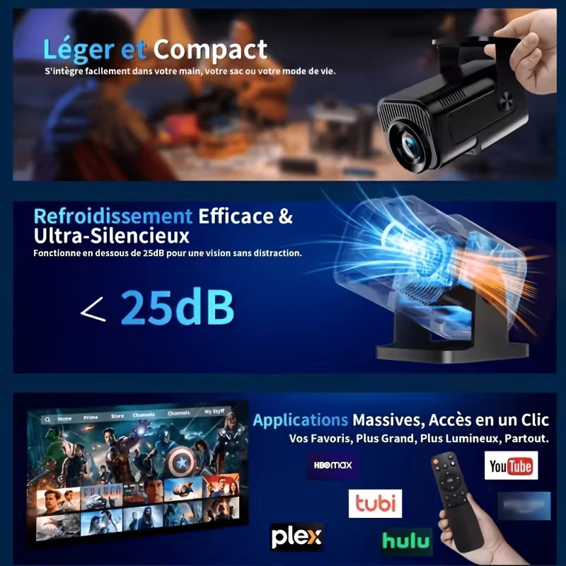 Sucetiho HY320 Mini-Videoprojektor in Schwarz mit Android 11, 720P HD-Auflösung, 300 ANSI, Wifi6 und Bluetooth 5.0 für 4K-Filme mit 180 Grad drehbarem Design - Bild 3