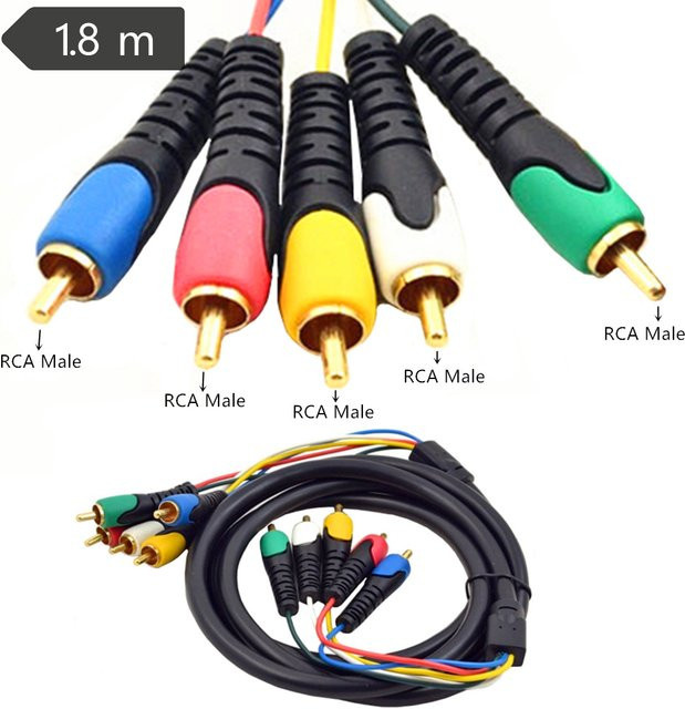 OULLX Audio-Video-AV-Kabel mit 5 RCA-Steckern, vergoldet, 1,8 m Länge, Multicolor - Bild 1