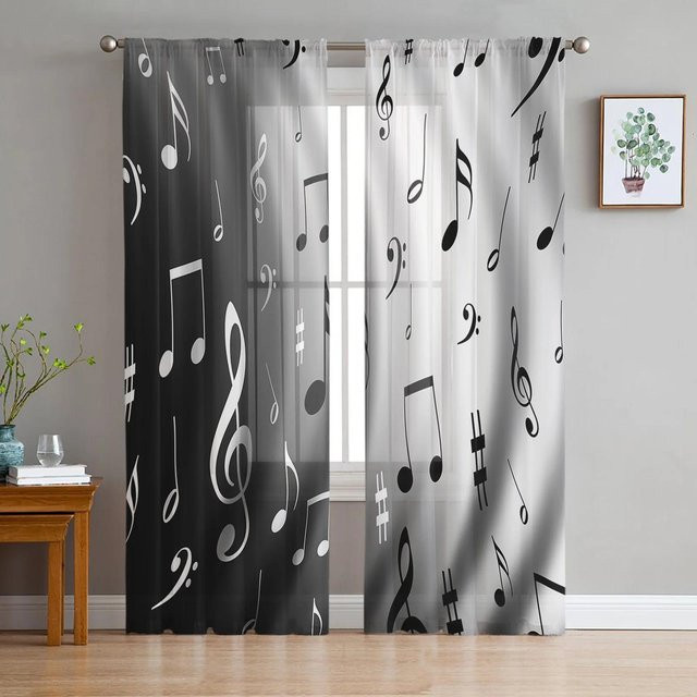 Yiran Furniture Transparentes Tüll-Voile-Organza-Fenstervorhang mit schwarz-weißem Streifenmuster, Breite: 135 cm, Höhe: 115 cm - Bild 1