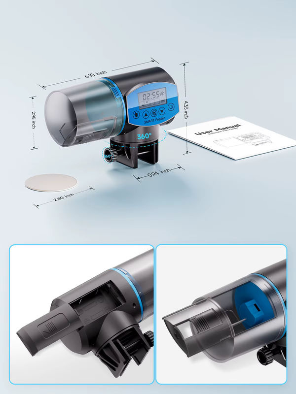 Weomg Auto Smart Fischfutterautomat Schwarz, intelligenter zeitgesteuerter automatischer Fischfütterer für Aquarien und Goldfische, 200ml - Bild 5