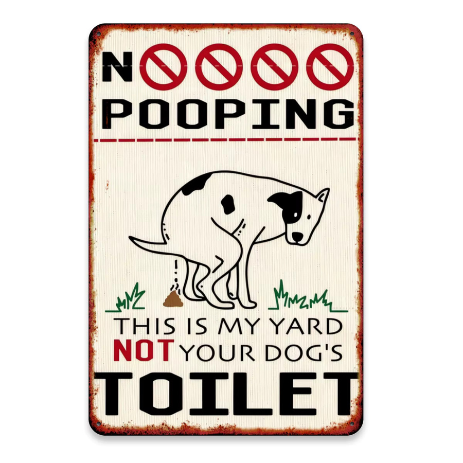 Quadratisches Metallschild MINISO No Dog Poop This Is My Yard Wanddekor aus Eisen in Weiß im Vintage-Stil - Bild 2