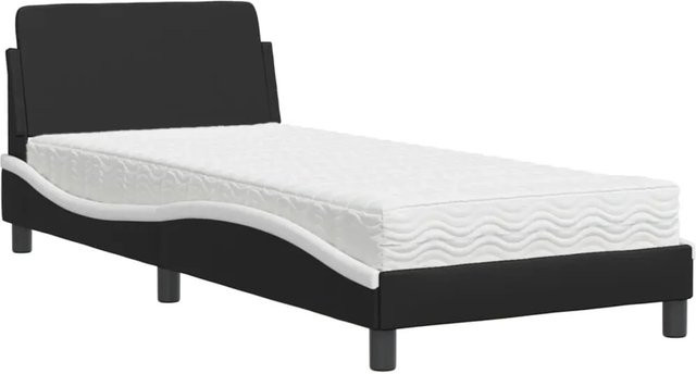 vidaXL Bett Dover mit Matratze aus Kunstleder und Strick in Schwarz-Weiß - Bild 1