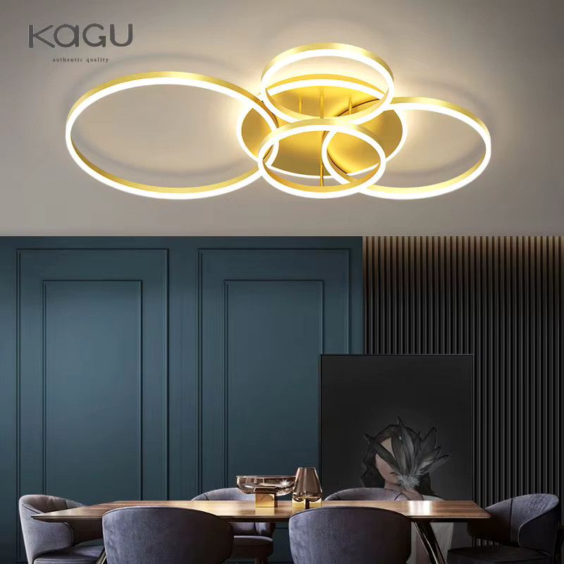 KAGU Moderner LED-Ring-Kronleuchter in Gold/Messing, dimmbare Pendelleuchte für Wohnzimmer, Arbeitszimmer und Foyer, warmweißes Licht - Bild 1