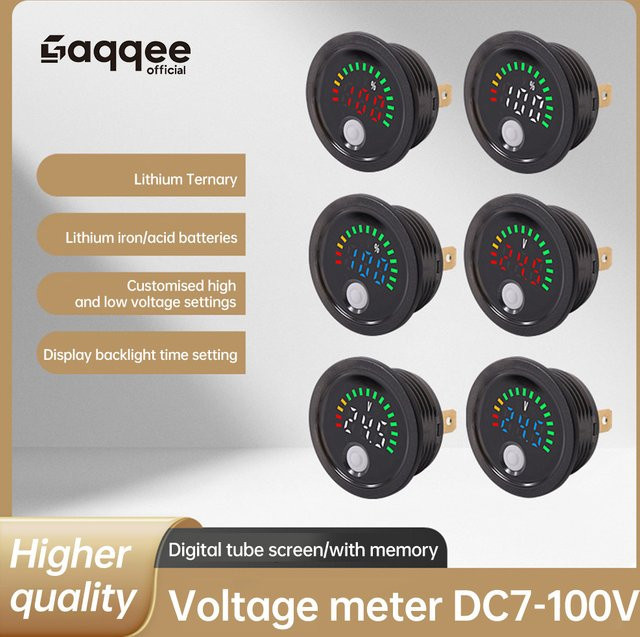 Gaqqee DC DC7-100V Mini LED Digital Voltmeter Wasserdichtes Rundes Display zur Spannungsanzeige in Schwarz oder Weiß - Bild 1