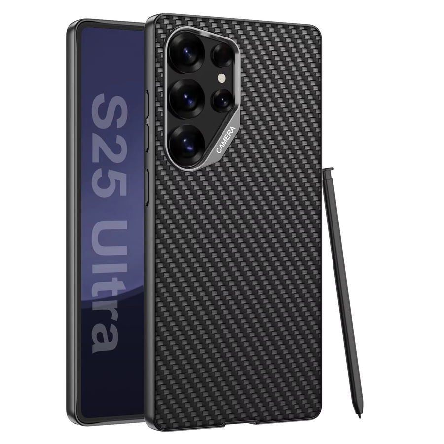 Schlanke vegane Leder-Handyhülle für Samsung Galaxy S26 S25 Ultra in Schwarz mit Metall-Objektivschutz - Bild 3