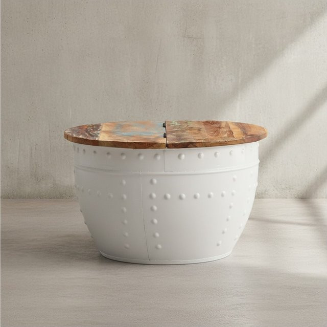 KADIMA DESIGN Couchtisch SERCHIO aus Massivholz Mango im industriellen Stil mit klappbarer Tischplatte und Metallgestell, B/T/H: 60 x 36 x 60 cm - Bild 1