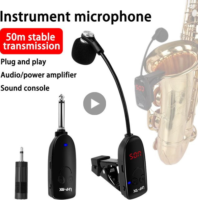 AyeBeau UHF Saxophon Drahtloses Mikrofon Set mit Sender und Empfänger in Schwarz - Bild 1