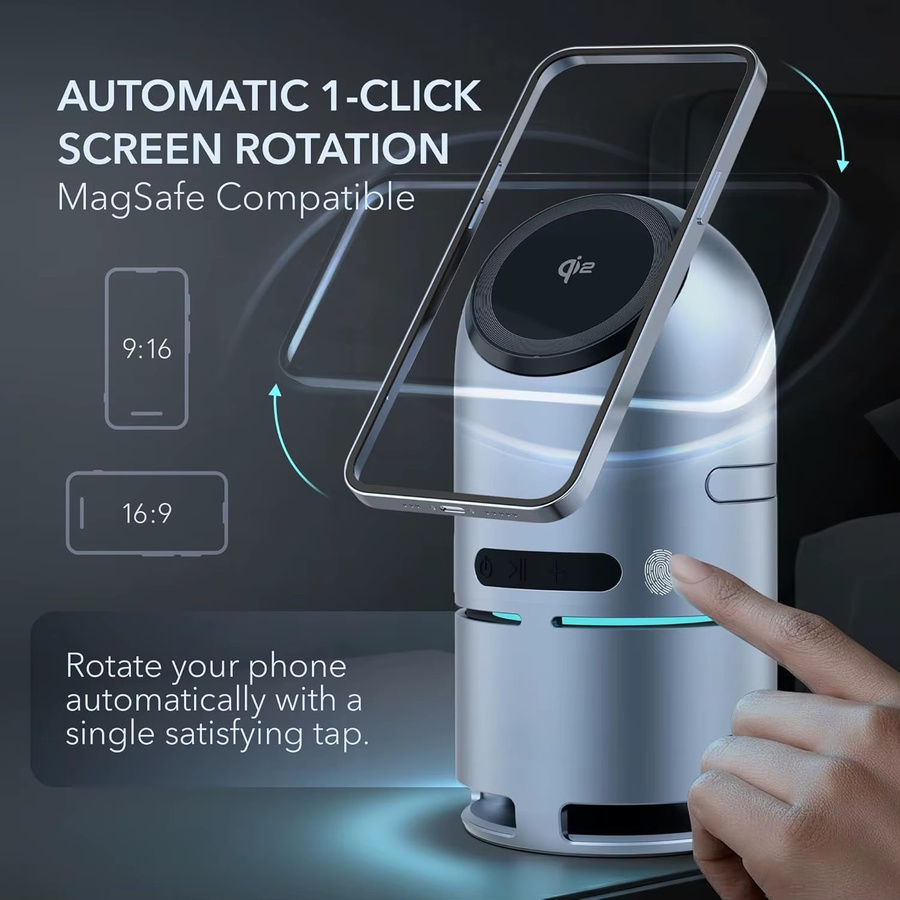 VIKEFON 3-in-1 magnetisches kabelloses Ladegerät mit Bluetooth-Lautsprecher und automatischer Drehung, Qi2 15 W Schnellladestation für iPhone 12–17, Apple Watch und AirPods, Farbe: Silber - Bild 4