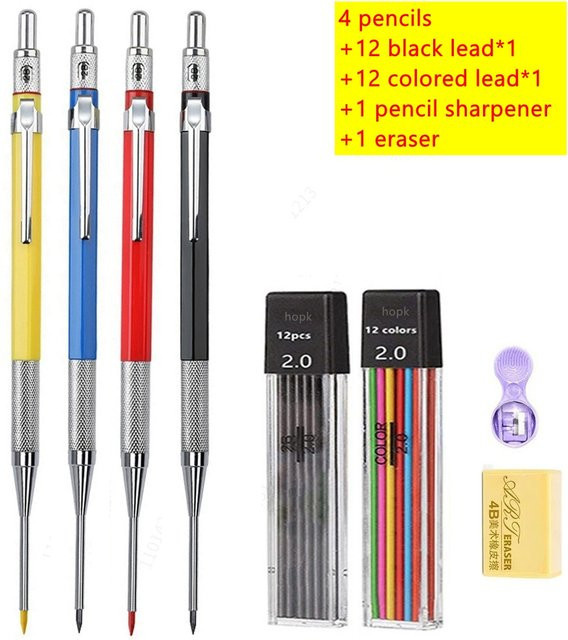 Druckbleistift-Set für Holzbearbeitung mit 2,0 mm Mine und 12 Farben in Gelb und Multicolour - Bild 1
