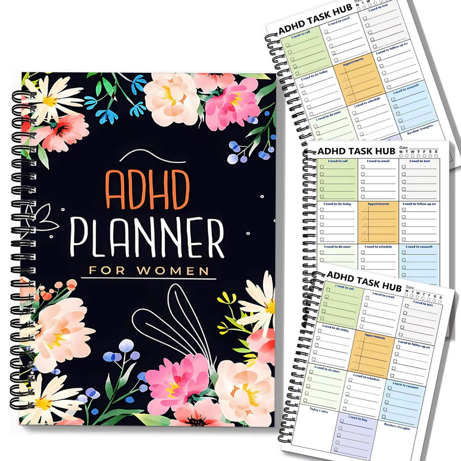 ADHD-Reinigungsplaner mit Blumenmuster, Spiralgebundener Haushaltsorganizer für tägliche, wöchentliche, monatliche und jährliche Planung, Mehrfarbig - Bild 1