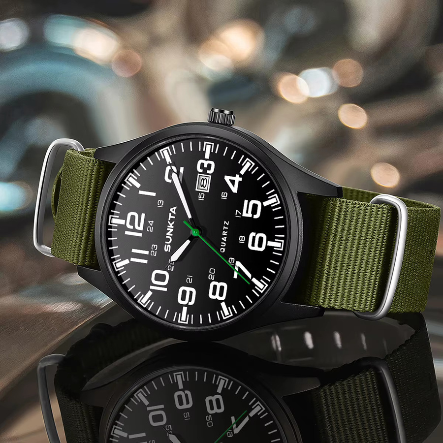 SUNKTA Armbanduhr Quarz, Edelstahl, Textil/NATO, Schwarz, Herren - Bild 3