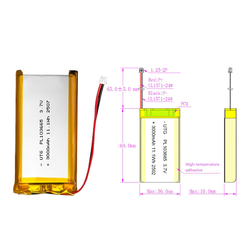 Koonenda Lipo-Akku PL103665 3000mAh 3,7V Gelb für LoRa 32 V3 T114 V2 Dev Board Projekte - Bild 2