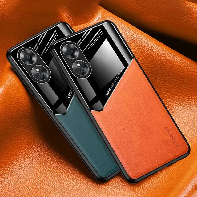 Luxus Leder Schutzhülle für Oppo A60 A79 A98 A78 A58 A97 A38 A17K A16 57 A96 36 93 4G 5G mit Linsenschutz und Magnetfunktion in Rot - Bild 1