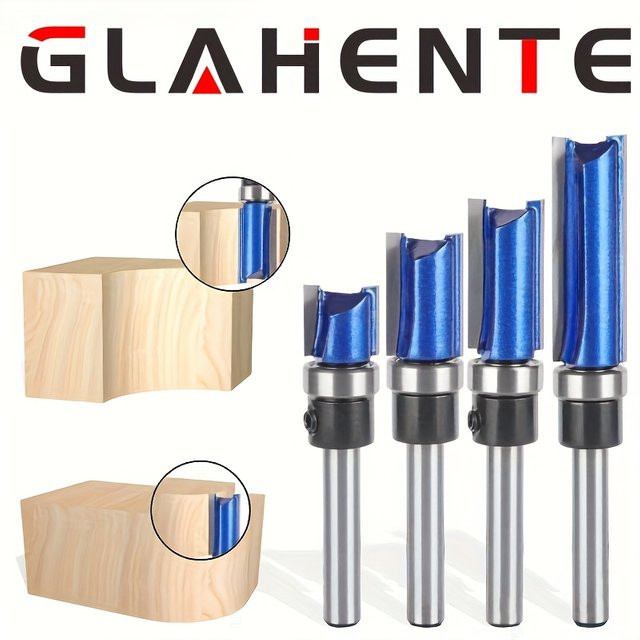 Glahente 4-teiliges 1/4 Zoll gerades Fräser-Bit-Set mit Lager und Hartmetallspitze für die Holzbearbeitung - Bild 1