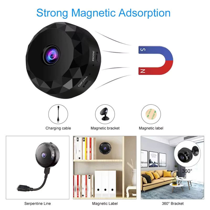 SSET Mini WLAN Sicherheitskamera mit 170° Weitwinkel, CMOS Nachtsicht und Bewegungserkennung, Schwarz - Bild 4