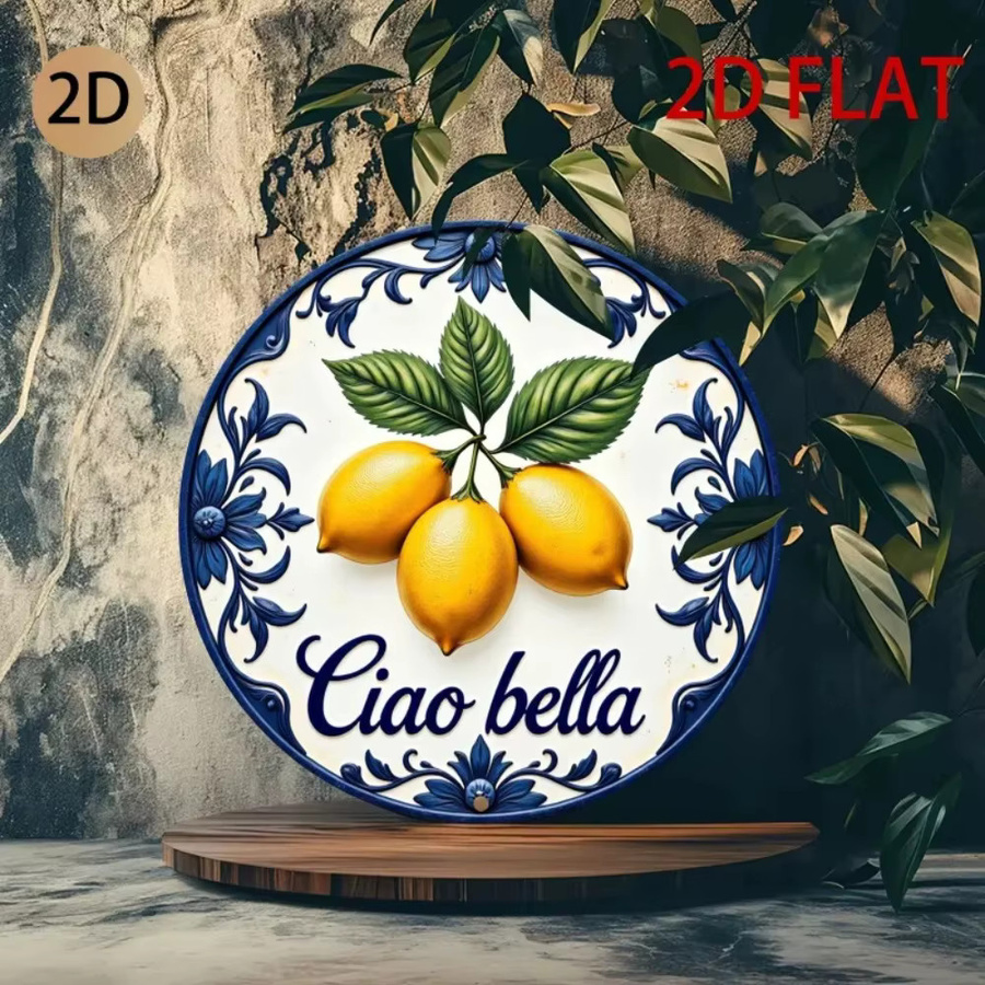 CIFBUY Italienische Keramik-Wandkunst Ciao Bella mit Zitronen- und Blumenmuster, runde Wanddekoration in Multicolour, Durchmesser: 20 cm - Bild 4