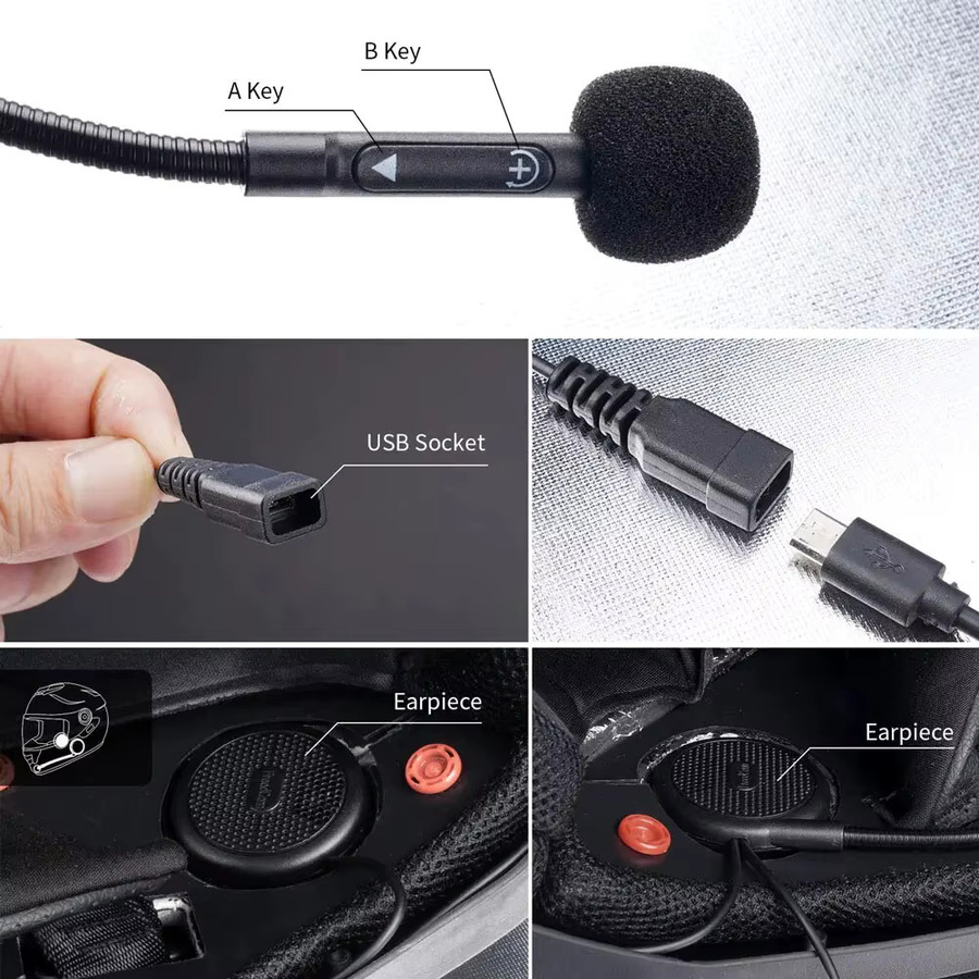 Freedconn L1M Bluetooth Motorrad Helm Intercom Headset in Schwarz mit In-Ear Kopfhörern für Musik und Freisprecheinrichtung - Bild 4
