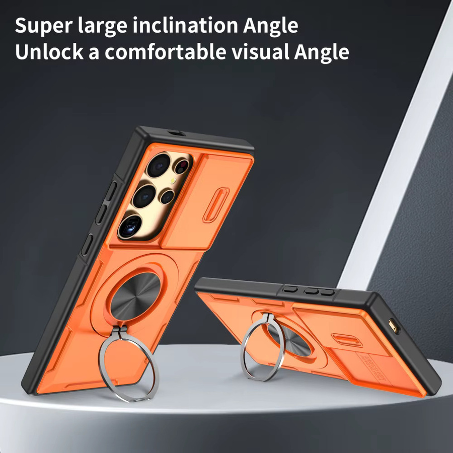 Magnetische Samsung Schutzhülle mit Schiebe-Kameraabdeckung und Ringständer in Orange - Bild 3