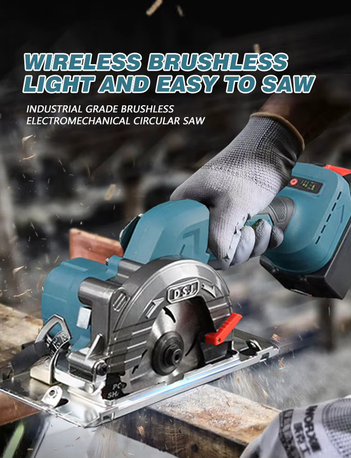 DWiusty Bürstenlose elektrische Kreissäge in Blau, 125 mm Multifunktions-Schneidwerkzeug mit 0-45 Grad Einstellbarkeit, kompatibel mit Makita 21V Akku - Bild 4