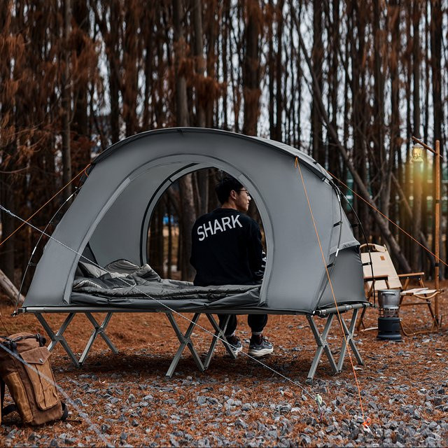 SoBuy OGS60-L-HG 4in1 Camping Set mit Survival-Zelt und Feldbett für 2 Personen in Grau - Bild 1