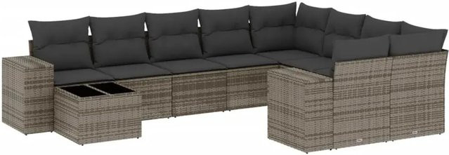 vidaXL 10-teilige Garten-Sofagarnitur aus Poly-Rattan mit Kissen in Grau - Bild 1