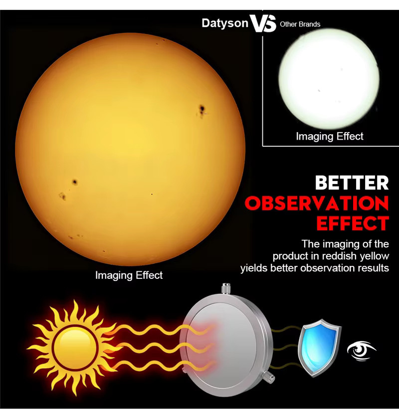 Datyson Sonnenfilter Vollmetallkappe in Silber für Teleskop-Kameraobjektive zur Sonnenflecken-Beobachtung (104-130mm) - Bild 2