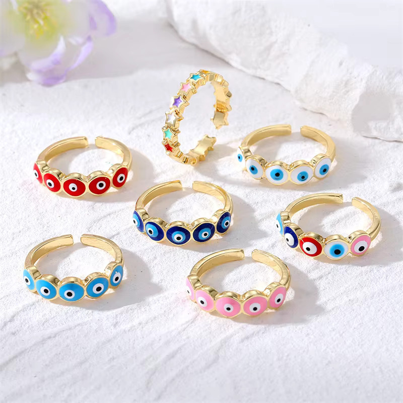 Rinhoo Ring, Gold Farbe, Blau, Böser Blick, Unisex, Verstellbar - Bild 1