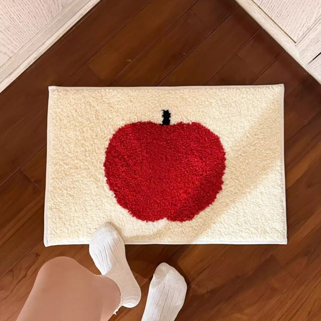 VIKAMA Badezimmermatte mit Apfelmuster in Beige, weiche und rutschfeste Plüsch-Fußmatte für Wohnzimmer und Schlafzimmer, B/T: 60 x 40 cm - Bild 1