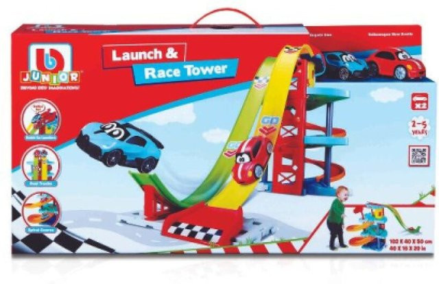 BB Junior Launch & Race Tower Rennbahn Spielset mit Bugatti und Volkswagen 2-5 Jahre - Bild 1