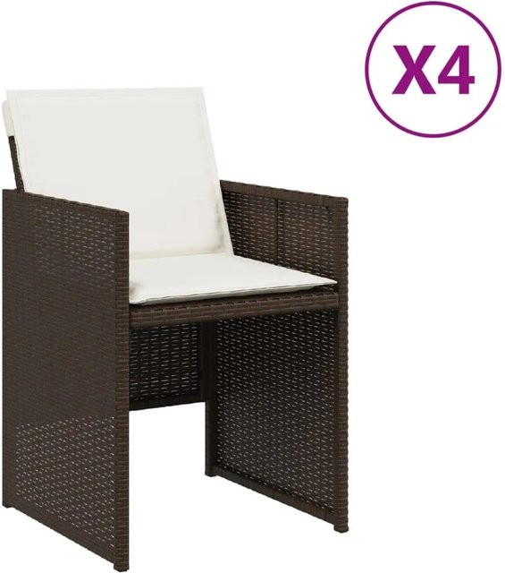 Furnicato Gartenstuhl Set aus 4 Stück in Braun aus Poly Rattan mit Kissen und Armlehnen - Bild 1