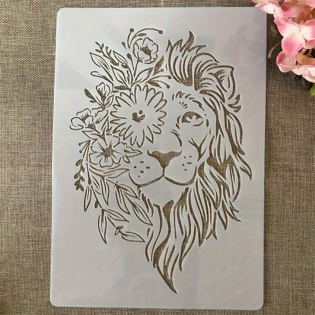 Wiederverwendbare A4 Löwe-Schablone mit Blumenmuster in Transparent für DIY Airbrush-Dekorationen auf Kuchen, Kaffee oder Möbeln - Bild 1