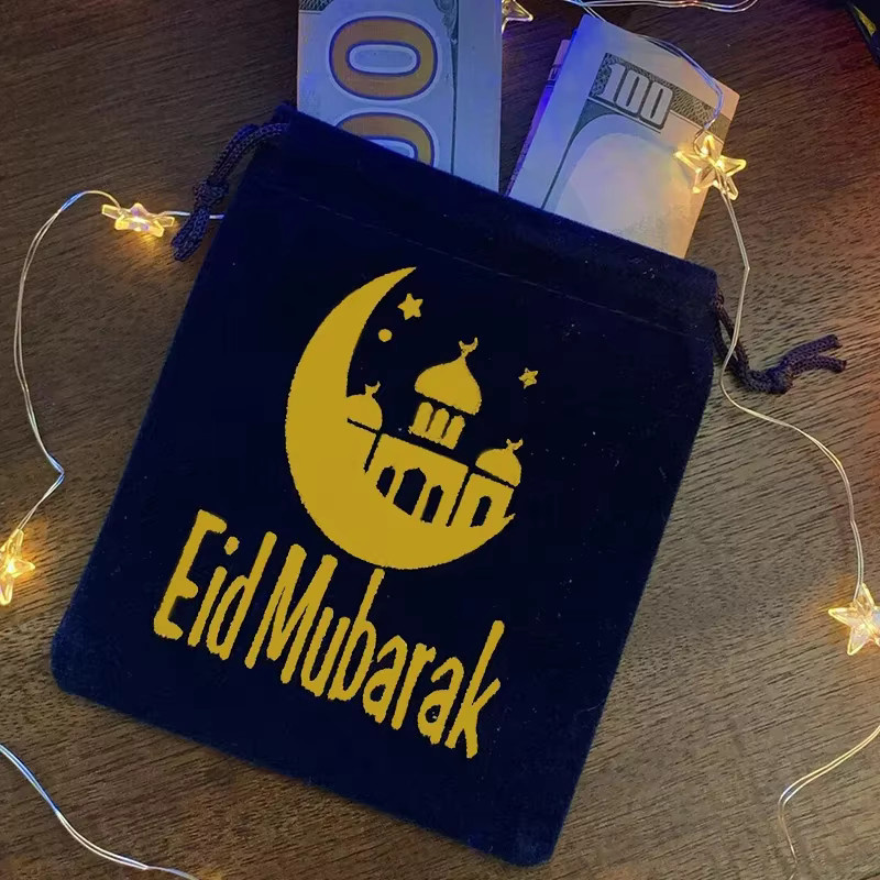 5 Stück Eid Mubarak Kordelzug-Geschenktaschen für Ramadan und Islamische Feste in Blau für Kinder und Familien - Bild 2