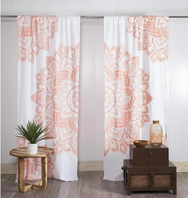Mandala Yoga Vorhänge im Bohemian Hippie Stil von Household supplies, Farbe: Weiß, Set aus 2 Stück, Breite: 85 cm, Höhe: 200 cm - Bild 1