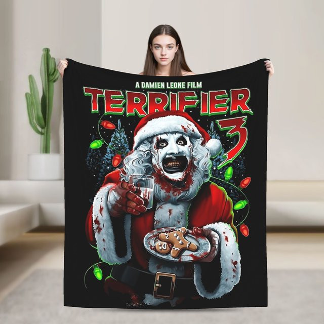 Terrifier 3 Weihnachtsmann Flanelldecke in Schwarz, weiche Winterdecke für Kinder und Wohnzimmer, B/B/H: 102,0 x 76,0 cm - Bild 1