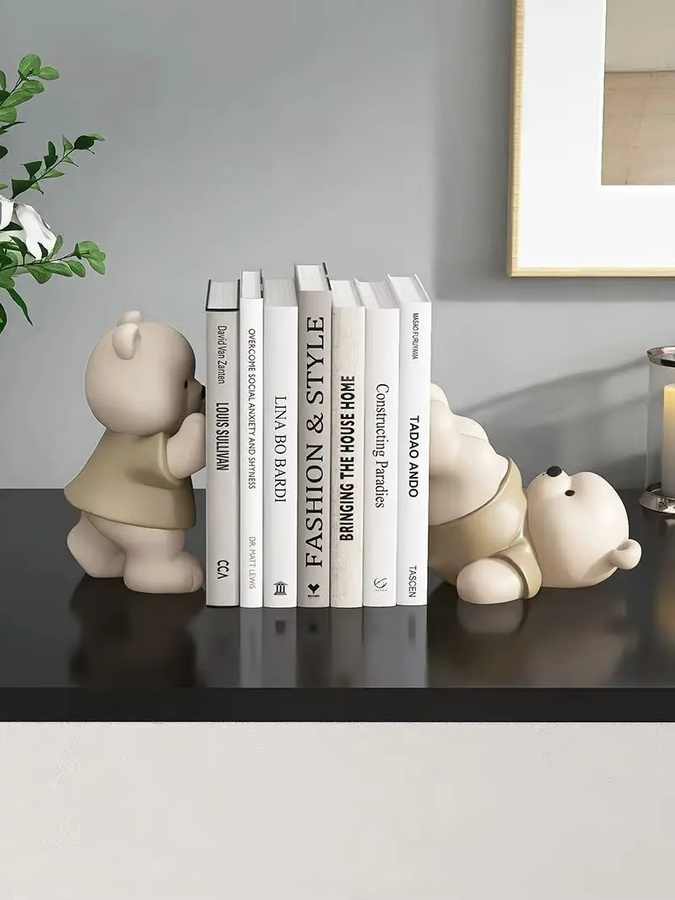 Dekorative Bär Buchstütze aus Keramik in Beige für Wohnzimmer und Bücherregal - Bild 4