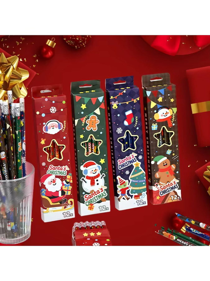 12 Stück TWBEB Weihnachts-Bleistifte 2B aus Holz mit Radiergummi, bunte Cartoon-Schreibstifte für Schüler und Studenten - Bild 6