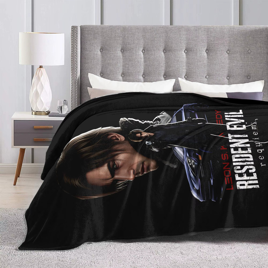 Leon The Chad Kennedy Resident Evil Requiem Flanelldecke aus Polyester in Schwarz, superweiche Winterdecke für Bett und Sofa - Bild 3