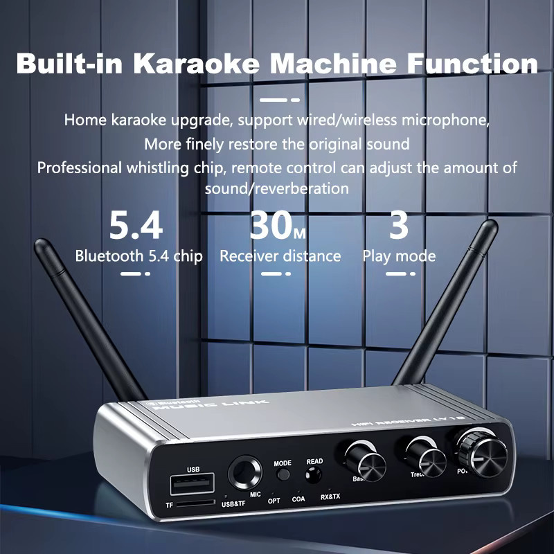 Kebidumei Bluetooth 5,4 Sender und Empfänger Audio Adapter in Silber mit AUX 3,5mm, 6,5mm, Koaxial und Optischer Faser sowie Fernbedienung für TV und PC - Bild 2
