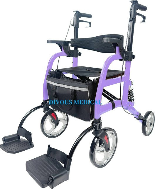 DIVOUS Elektrischer zusammenklappbarer Gehrollator für Erwachsene mit Sitzrollstuhl in Grau und Lila - Bild 1