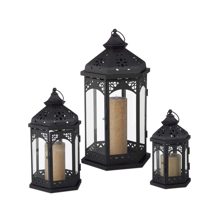 Relaxdays Laternen Set aus Metall in Schwarz, 3-teilig, H x B x T: 43 x 23,5 x 20 cm - Bild 2