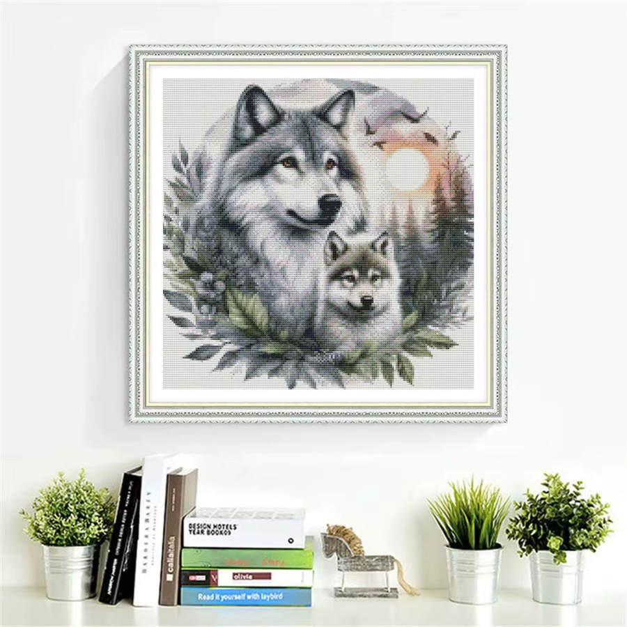 HUACAN Kreuzstich-Set Wolf Stickerei-Set für Erwachsene mit bedruckter Leinwand B/B: 30 x 30 cm - Bild 3