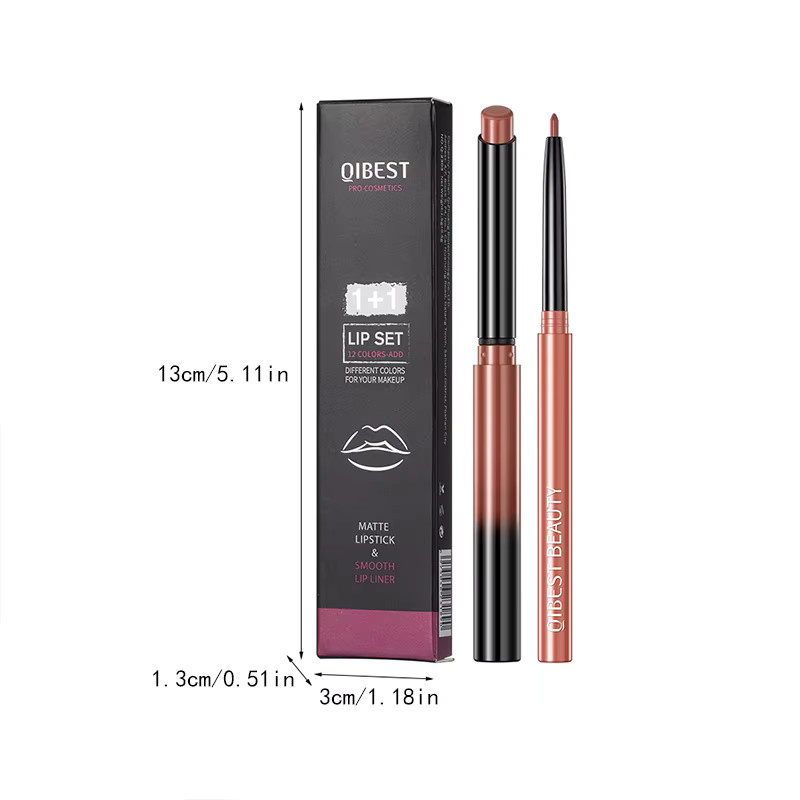 QIBEST Lippenstift-Lipliner-Set, Nude, Matt - Bild 2