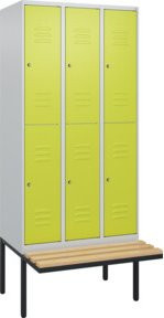 C+P Doppelstock-Spind Classic PLUS Sitzbank mit 3 Abteilen, Buche-Hartholz und Zylinderschloss, B/T/H: 212 x 90 x 81,5 cm - Bild 1