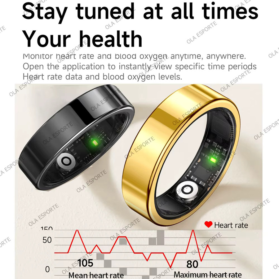 Ola Esporte Smart Ring Schwarz mit Ladeetui für Männer und Frauen inklusive Anruf- und Nachrichtenfunktion sowie Herzfrequenz- und Stressmonitor - Bild 3