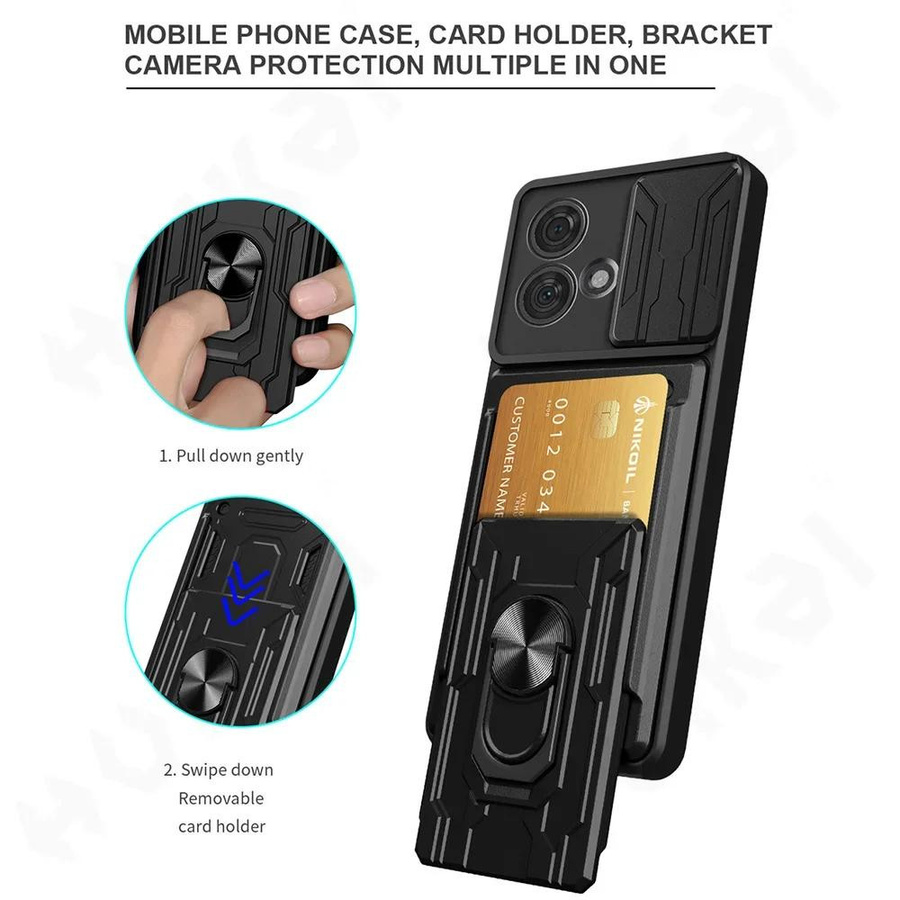 Schutzhülle mit Kartenfach und Ring-Ständer für Motorola Moto G05 G15 G35 G55 G75 G85 5G in Schwarz oder Grün - Bild 4