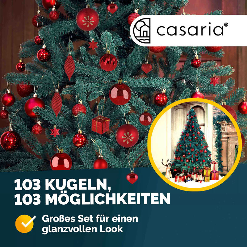 CASARIA Weihnachtskugeln 103er Set in Rot und Gold aus Kunststoff als Weihnachtsbaumschmuck - Bild 2